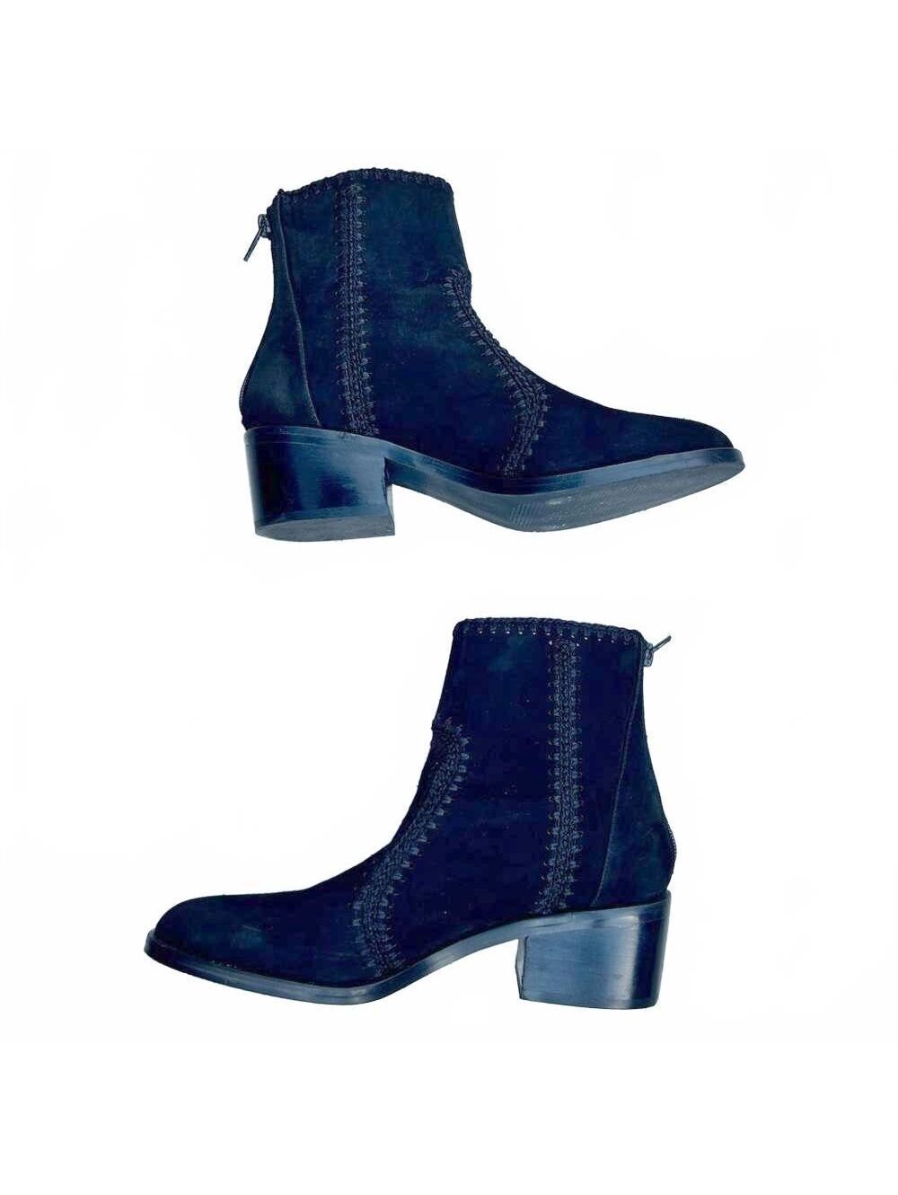 Chelsea & Violet “Lucy” Black Suede Heeled Ankle Boot with heel zip | Size 6.5